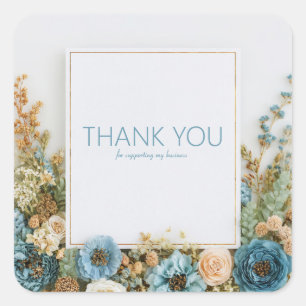 Elegant Dusty Blue Dried Floral Gold Frame Rustic Square Sticker