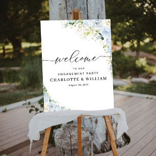 Elegant Dusty Blue Engagement Party Poster