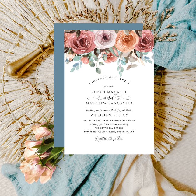 Elegant Dusty Blue Ethereal Floral Wedding Invitation (Creator Uploaded)