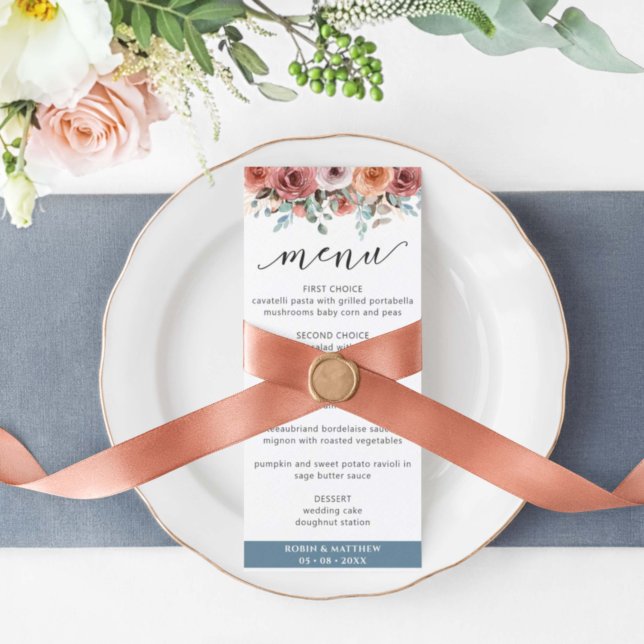 Elegant Dusty Blue Ethereal, Floral Wedding Menu (Creator Uploaded)