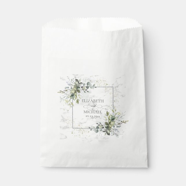 Elegant Dusty Blue Eucalyptus Greenery Marble Favour Bag (Front)