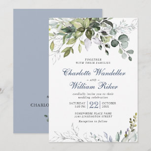 Elegant Dusty Blue Eucalyptus Greenery Wedding Invitation