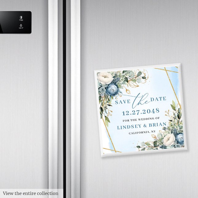 Elegant Dusty Blue Eucalyptus Save the Date Magnet (Elegant Dusty Blue Floral Gold Save The Date Magnet

)