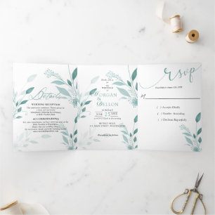 Elegant Dusty Blue Eucalyptus Teal Floral  Tri-Fold Announcement