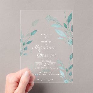 Elegant Dusty Blue Eucalyptus Teal Floral Wedding Acrylic Invitations