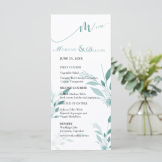 Elegant Dusty Blue Eucalyptus Teal Floral Wedding  Menu