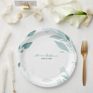 Elegant Dusty Blue Eucalyptus Teal Floral wedding Paper Plate