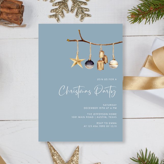 Elegant Dusty Blue Family Christmas Party Invitation (Personalized Elegant Dusty Blue Family Christmas Party Invitation)
