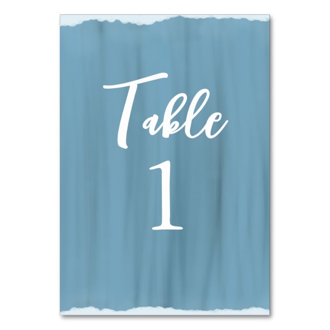Elegant Dusty Blue Faux Glass Painted Wedding  Table Number (Front)