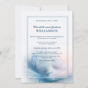 Elegant Dusty Blue Feather Wedding Reception Invitation