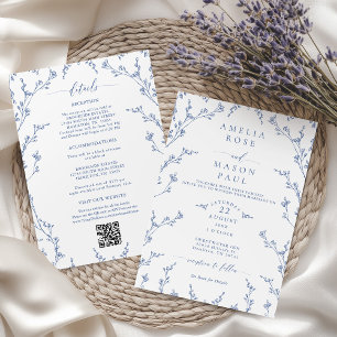 Elegant Dusty Blue Floral All-In-One Wedding Invitation