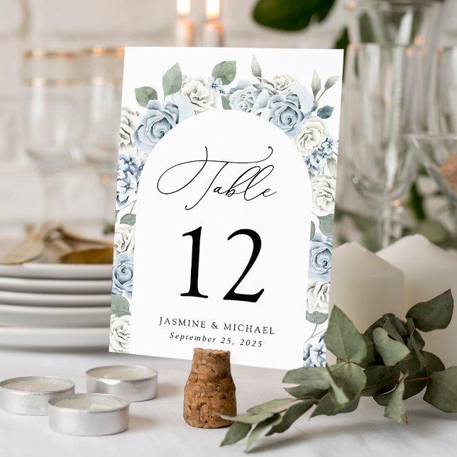 Elegant Dusty Blue Floral Arch Wedding Table Number (Creator Uploaded)