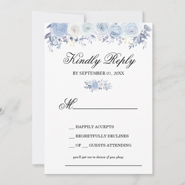 Elegant Dusty Blue floral Background Request Invitation (Front)