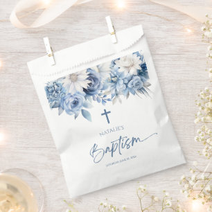 Elegant Dusty Blue Floral Baptism Favour Bag