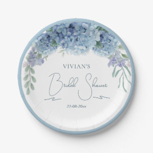 Elegant Dusty Blue Floral Bouquet Paper Plate