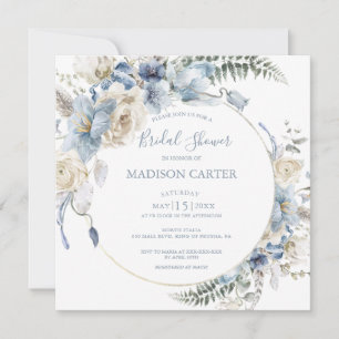 Elegant Dusty Blue Floral Bridal Shower Invitation