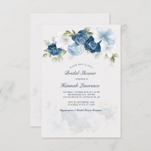Elegant Dusty Blue Floral Bridal Shower Invitation