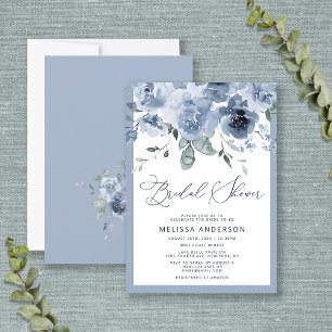 Elegant Dusty Blue Floral Bridal Shower Invitation