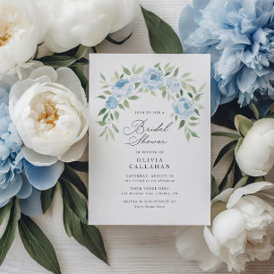 Elegant Dusty Blue Floral Bridal Shower Invitation