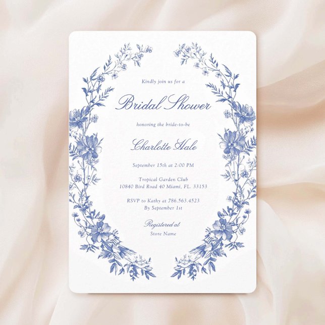 Elegant Dusty Blue Floral Bridal Shower Invitation (Creator Uploaded)