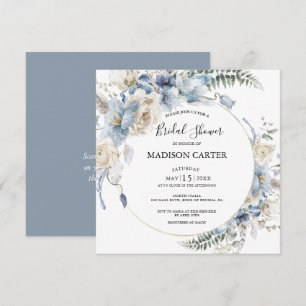 Elegant Dusty Blue Floral Bridal Shower Invitation