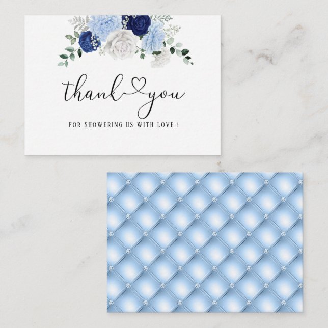 Elegant Dusty Blue Floral bridal shower thank you Card (Front/Back)