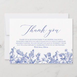 Elegant Dusty Blue Floral Bridal Shower Thank You Card