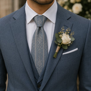 Elegant Dusty Blue Floral Brocade Tie