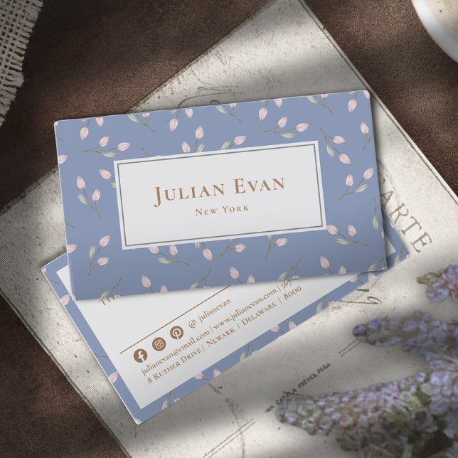 Elegant Dusty Blue Floral Business Card (Creator Uploaded)