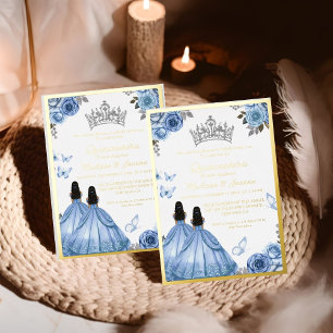 Elegant Dusty Blue Floral Butterfly Quinceanera