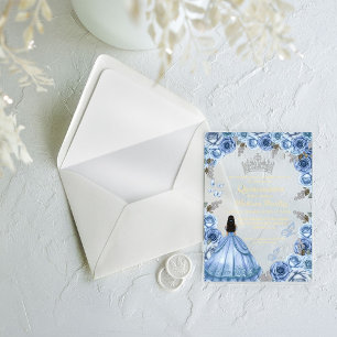 Elegant Dusty Blue Floral Butterfly  Quinceanera  Acrylic Invitations