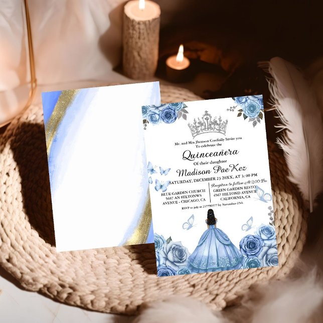Elegant  Dusty Blue Floral Butterfly  Quinceanera Invitation (Creator Uploaded)