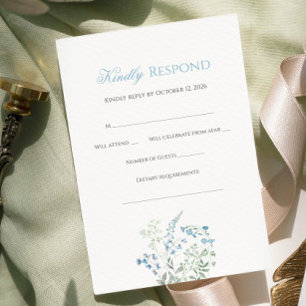 Elegant Dusty blue Floral Calligraphy RSVP Card
