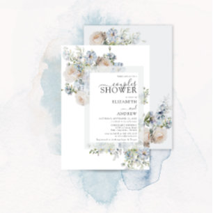 Elegant Dusty Blue Floral Couples Shower Invitation
