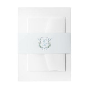 Elegant Dusty Blue Floral Crest Wedding Invitation Belly Band