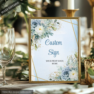 Elegant Dusty Blue Floral Custom Wedding Sign