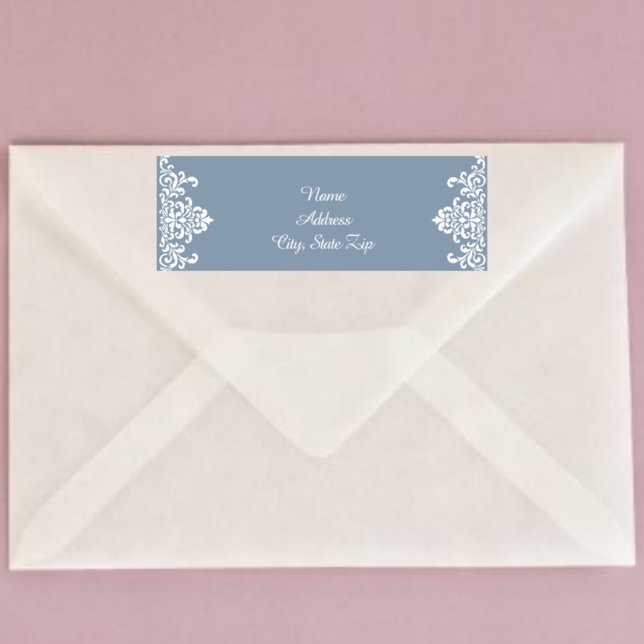 Elegant Dusty Blue Floral Damask Return Address Label (Creator Uploaded)