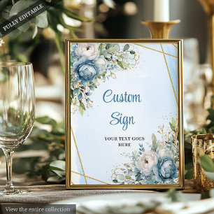 Elegant Dusty Blue Floral DIY Wedding Custom Sign