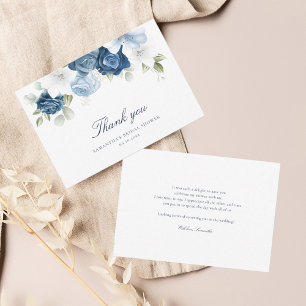 Elegant Dusty Blue Floral Eucalyptus Bridal Shower Thank You Card