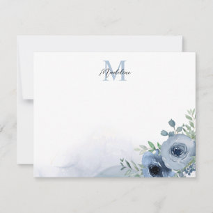 Elegant Dusty Blue Floral Eucalyptus Monogram Card