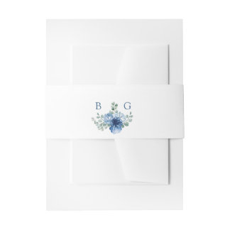 Elegant Dusty Blue Floral Eucalyptus Wedding  Invitation Belly Band