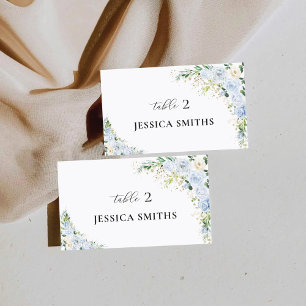 Elegant Dusty Blue Floral Flat Place Card