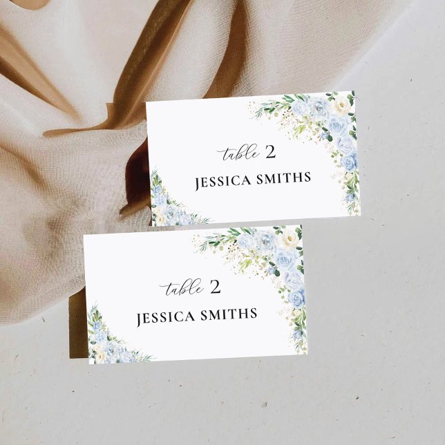 Elegant Dusty Blue Floral Flat Place Card (Creator Uploaded)
