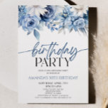 Elegant Dusty Blue Floral Flowers Birthday Party Invitation<br><div class="desc">This is a Modern Elegant Dusty Blue Floral Flower Birthday Party Invitation!</div>
