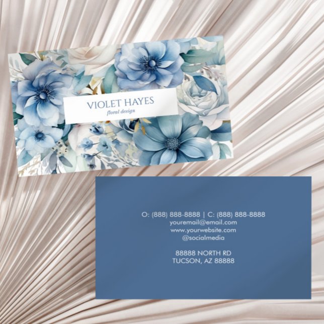 Elegant Dusty Blue Floral Flowers Custom Business Card (Creator Uploaded)
