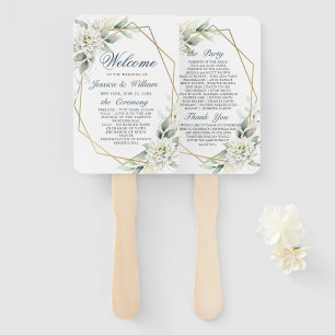 Elegant Dusty Blue Floral Foliage Wedding Program Hand Fan