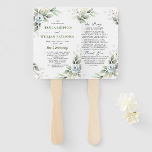 Elegant Dusty Blue Floral Foliage Wedding Program Hand Fan