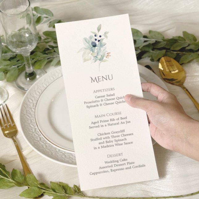 Elegant Dusty Blue Floral for Spring Reception Menu (Creator Uploaded)