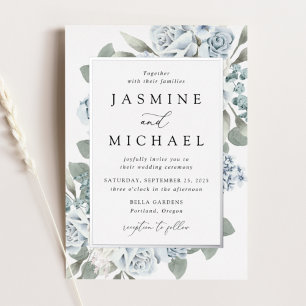 Elegant Dusty Blue Floral Frame Wedding