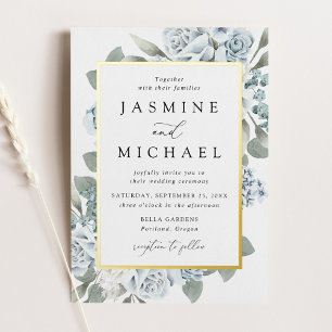 Elegant Dusty Blue Floral Frame Wedding